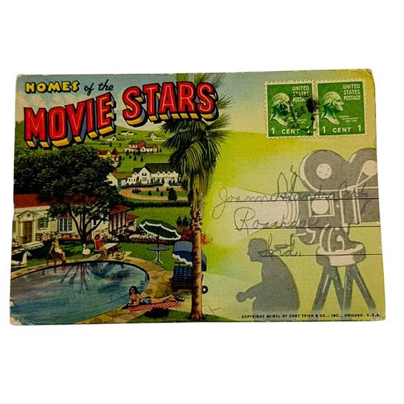 Vintage 1940 Postcard Folder Homes of the Movie Stars Hollywood Los Angeles - Picture 1 of 8